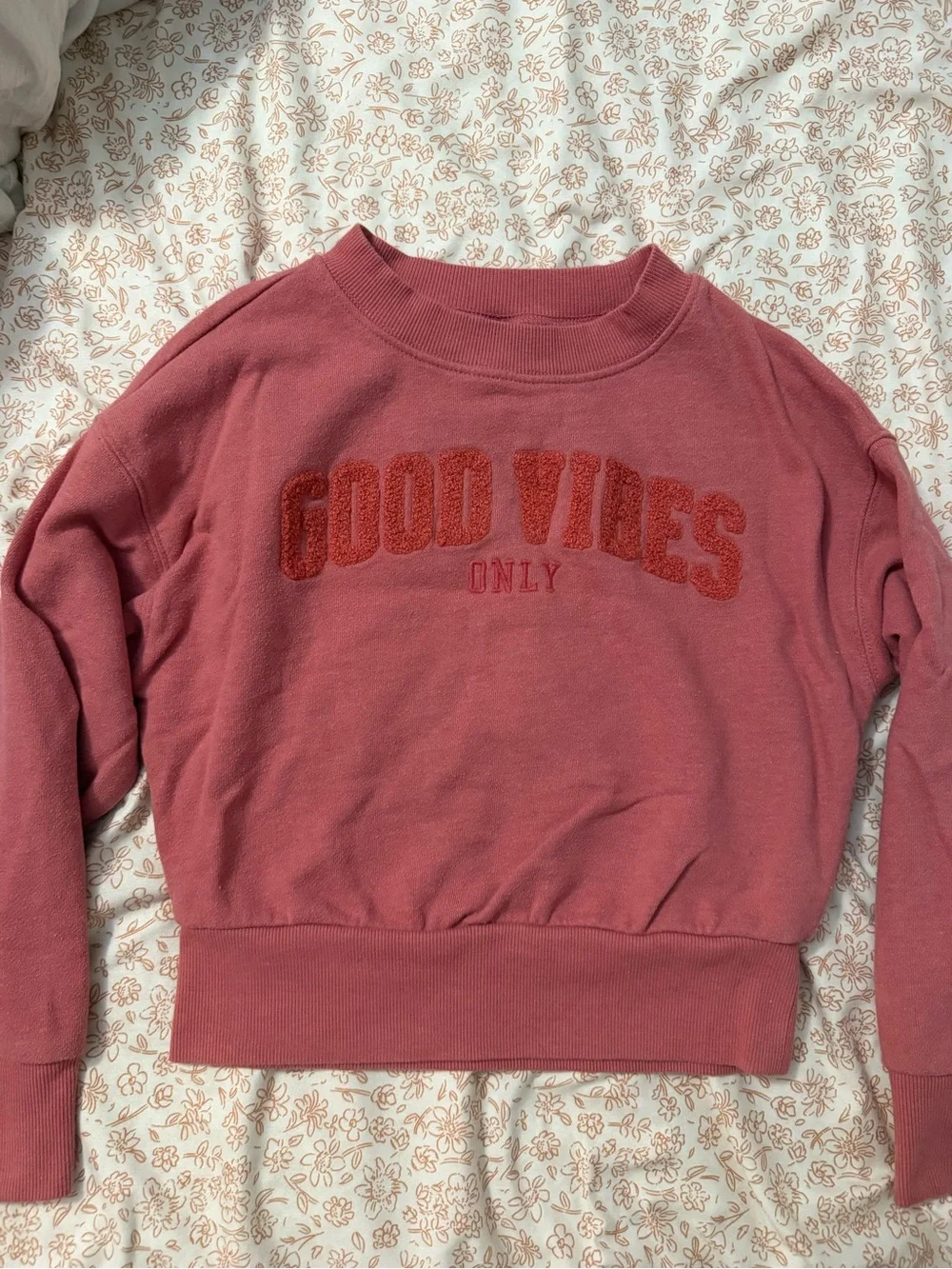 OshKosh B'gosh Rose Crewneck Sweatshirt with Chenille 'Good Vibes Only'